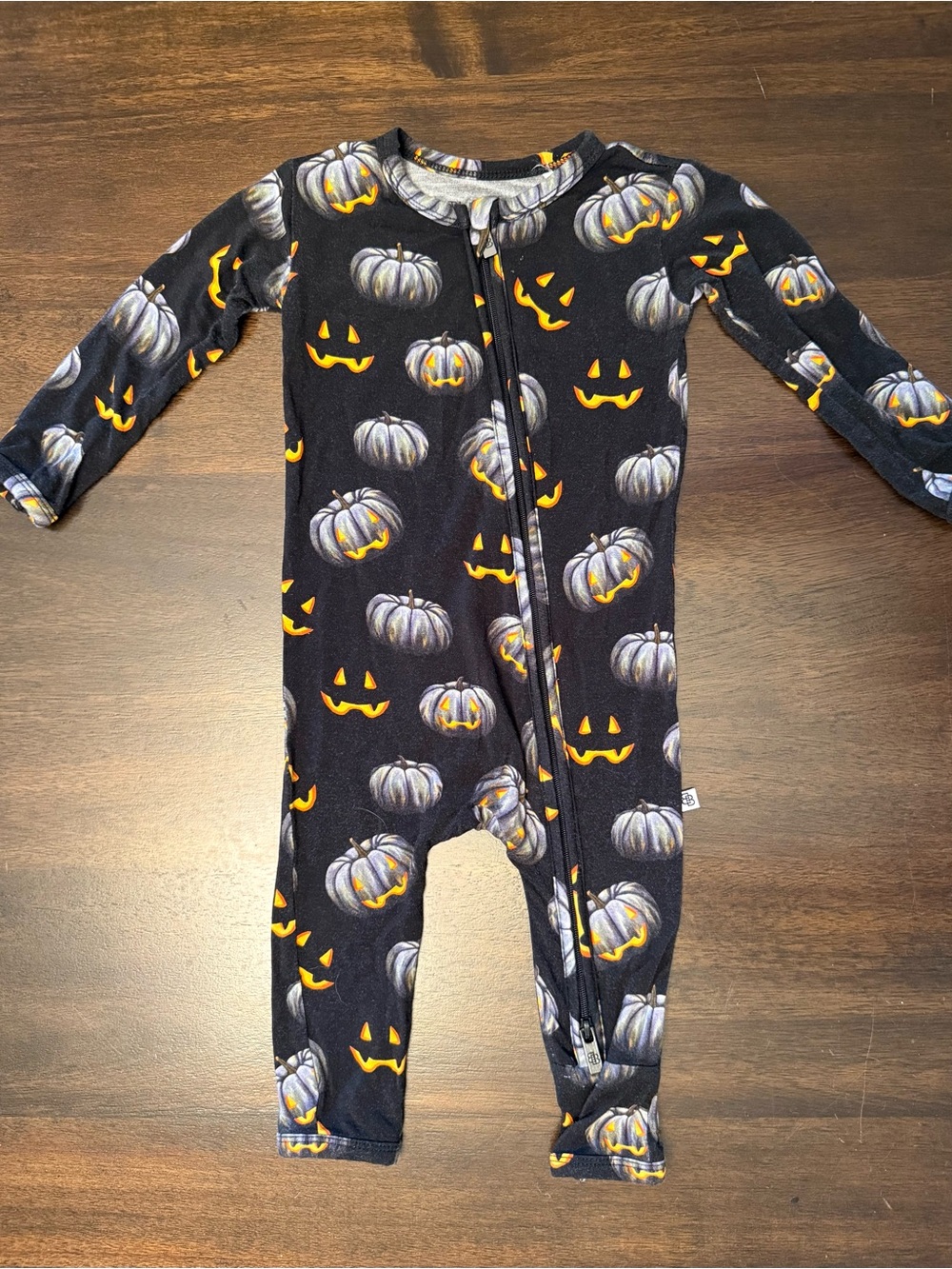 Little Bum Bums Kids Black Pumpkin-Print One-Piece Viscose Bamboo Pajamas